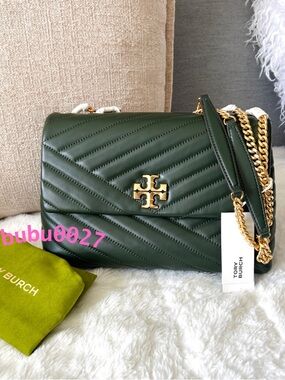 NWT🍀Tory Burch Kira Chevron Chain Shoulder Bag Sycamore Green 90446 Medium Gift
